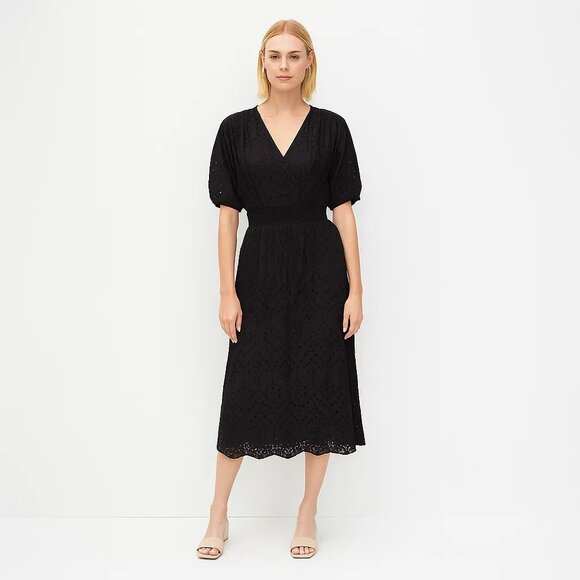 NWT White House Black Market Puff Sleeve Eyelet Midi Black XL #WHBM19 - Picture 1 of 9